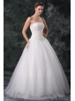 Ball Gown Strapless Beading Tulle Wedding Dress with Floor-length