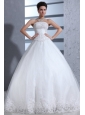 Ball Gown Strapless Lace Appliques Wedding Dress with Chapel Train