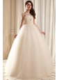 Bateau Ball Gown Beading and Appliques Wedding Dress in Floor-length