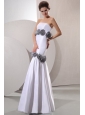 Column Strapless Floor-length Wedding Dress with Gray Hand Made Flowers