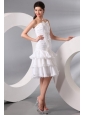 Column Strapless Knee-length Wedding Dress with Bowknot and Ruche