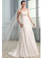 Column Sweetheart Beaded Decorate Taffeta Sweep Train Wedding Dress