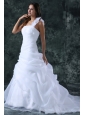 Elegant A-Line Organza Brush Train Zipper Up Wedding Dress with Ruching