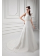 Elegant A-line V-neck Court Train Wedding Dress with Beading and Ruching