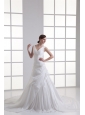 Gorgeous V-neck A-line Cathedral Train Wedding Dress with Appliques and Beading