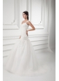 Luxurious A-line Straps Wedding Dress with Lace Sweep Train