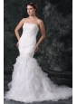 Mermaid Strapless Organza Ruffles and Ruching Wedding Dress with Court Train