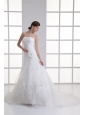 Mermaid Strapless Ruching Ruffles Organza Chapel Train Wedding Dress