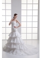 Mermaid Strapless Ruffled Layers Appliques Chapel Train Wedding Dress