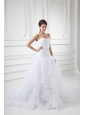 Romantic A-line Sweetheart Court Train Wedding Dress with Beading and Ruffles
