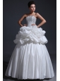 Strapless Ball Gown Beaded Decorate Bodice Taffeta Wedding Dress