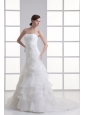 Strapless Hand Made Flowers Ruffled Layers Ruching Court Train Wedding Dress
