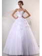 Sweetheart Ball Gown Hand Made Flowers and Pleats Wedding Dress