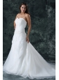 A-Line Sweetheart Beading Organza Wedding Dress with Court Train
