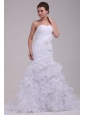 Mermaid Sweetheart Ruching and Ruffles Brush Train Organza Wedding Dress