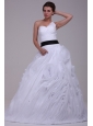 Sweetheart Ball Gown One Shoulder Ruffles White Wedding Dress with Lace Up