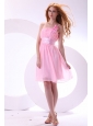 Pretty A-line Straps Knee-length Chiffon Sashes Pink 2014 Prom Dress