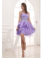 A-line One Shoulder Lavender Beading and Ruching Short Prom Dress