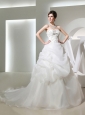 Puffy Sweetheart Pick-ups and Appliques Wedding Dress with Chapel Train