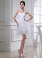 2014Beautiful A-line Sweetheart Organza Ruching Ruffles White Short Wedding Dress