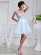 A-line Chiffon Aqqliques Strapless Light Blue Sweatheart Prom Dress