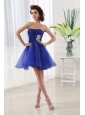 A-line Strapless Beading and Ruching Organza Prom Dress in Blue