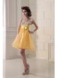 A-line Sweetheart Organza Ruching Mini-length Prom Dress in Gold