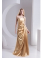 Column One Shoulder Taffeta Beading Ruching Gold Prom Dress