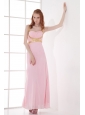 Empire Straps Baby Pink Prom Dress with Beading and Ruchings Chiffon
