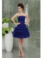 Organza Column Bule Ruffled Layers Bowknot Strapless Prom Dress