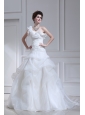 Princess One Shoulder Court Train Wedding Dress with Pick-ups and Ruching