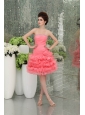 Strapless A-line Organza Watermelon Prom Dress with Ruffled Layers
