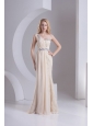 Column One Shoulder Chiffon and Lace Beading Ruching Ivory Prom Dress
