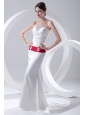 Column Ruchings Belt Beading White Brush Train Dress for Prom