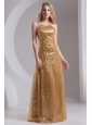 Column Straps Sequins Beading and Sequins Prom Dress in Gold