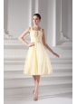 Empire Light Yellow Knee-length Short Prom Dress with Ruching