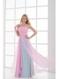Empire One Shoulder Baby Pink and Blue Chiffon Ruching Prom Dress