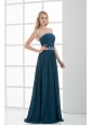 Empire Strapless Beading Blue Floor-length Chiffon Prom Dress