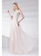 Empire Strapless Sleeveless Beading and Ruching Lace-up Champagne Prom Dress