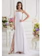 Empire White One Shoulder High Slit Brush Train Chiffon Prom Dress
