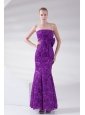 Mermaid Eggplant Purple Strapless Lace Sashes Ankle-length Prom Dress
