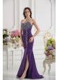 Mermaid Sweetheart Chiffon Beading Ruching Purple Prom Dress