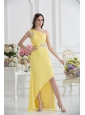 One Shoulder Empire Yellow High-low Prom Dress with Appliques