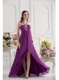 Purple Empire Halter Top Beading Ruching Chiffon Prom Dress