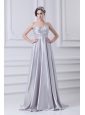 Silver A-line Sweetheart Taffeta Beading Brush Train Prom Dress