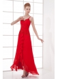 Spaghetti Straps Tea-length Chiffon Red Dresses for Prom