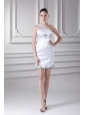 White One Shoulder Taffita Mini-length Prom Dress with Appliques and Ruching
