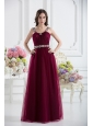 Wine Red Straps Empire Ruching and Beading Prom Dress with Belt