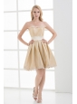 A-line Strapless Sleeveless Embroidery Champange Prom Dress