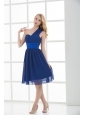 Empire One Shoulder Sleeveless Knee-length  Blue Prom Dress